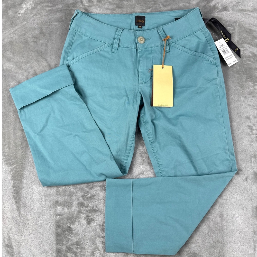 JAG Jeans Sydney Crop Pants Teal Blue Mineral Cotton Stretch Cuffed Chino 2P NEW